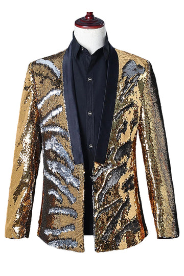 Blazer de bal pour homme à revers châle argenté et doré scintillant à paillettes